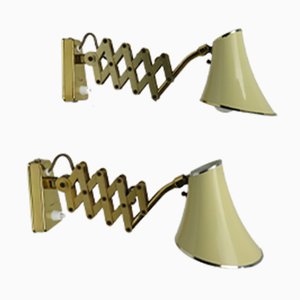 Mid-Century Aluminum and Brass Scissor Lamps, 1950s, Set of 2
