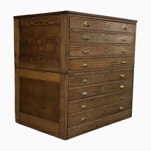 Tall Plan Chest with Brass Cup Handles, 1930s