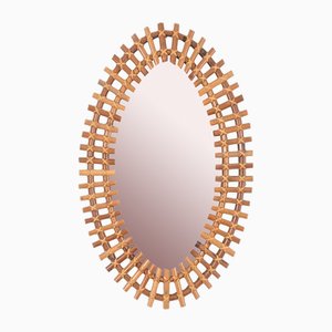 Mid-Century French Riviera Oval Mirror in Rattan, Wicker and Bamboo, Italy, 1960s