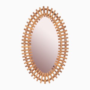 Miroir Mid-Century French Riviera en Rotin, Osier et Bambou, Italie, 1960s