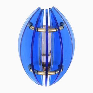 Brass and Blue Murano Glass Wall Sconce attributed to Galvorame, Italy, 1970s