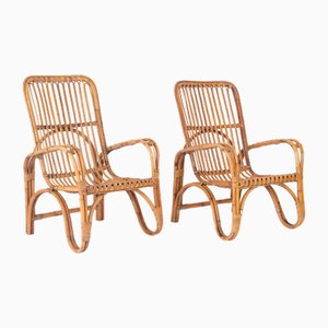 Set of Mid-Century Italian Armchairs in Rattan and Wicker by Tito Agnoli, 1960s