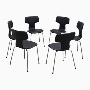 Hammer Chairs in Leather by Arne Jacobsen for Fritz Hansen, 1955, Set of 6