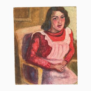 Guillot De Raffaillac, Junges Mädchen in Rosa Kleid, 1940, Öl auf Holz