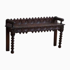 Antique English Victorian Hall Bench in Oak