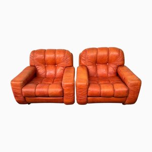 Poltrone vintage in pelle, Italia, anni '70, set di 2