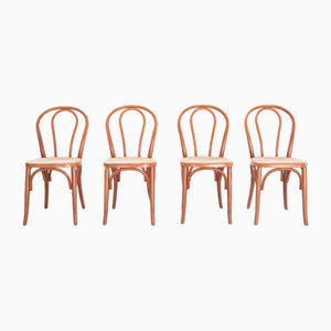 Silla de madera de haya curvada y asiento de paja, años 90