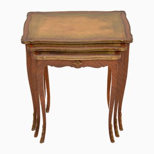 Tables Gigognes avec Plateau en Cuir, France, 1920s, Set de 3