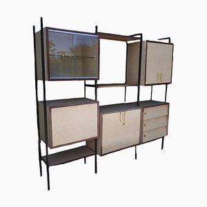 Mid-Century Spanish Shelving Unit with Bar Unit with Iron Structure and Five Modules