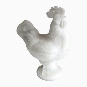 Große Zoomorphe Rooster Zuckerdose aus Opalglas von Portieux France, 1890er