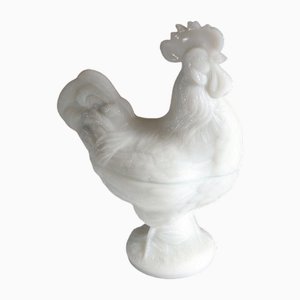 Large Zoomorphic Rooster Sugar Bowl in Opaline from Portieux France, 1890s