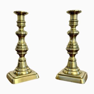 Large Antique Victorian Brass Candlesticks, 1860, Set of 2