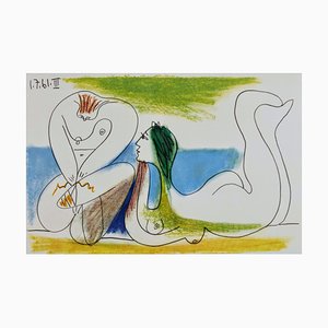 Pablo Picasso, Les Déjeuners: Pareja en la playa, Fotolitografía original, 1962