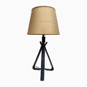 Lampada rivestita in pelle blu scuro di Jacques Adnet, 1950