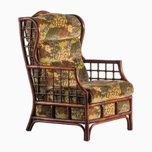 Bamboo Armchair with Chinese Motifs Upholstery, Denmark, 1970s