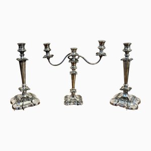 Antique Victorian Ornate Silver Plated Candleholders, 1880, Set of 3