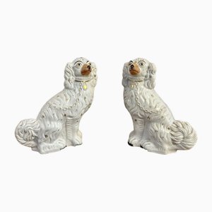 Large Antique Victorian Seated Staffordshire Spaniel Dogs, 1880, Set of 2