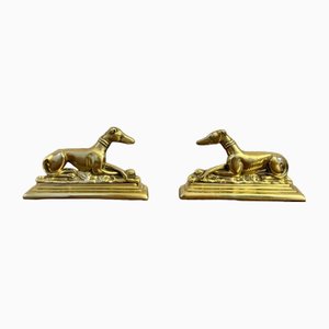 Antike edwardianische Greyhound Feuerhunde aus Messing, 1900, 2 . Set