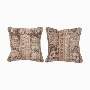 Coussin Anatolian Rug en Laine Marron et Rose, Set de 2