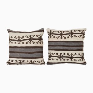 Turkish White Handmade Striped White Cushion Covers, Set of 2