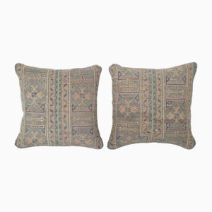 Turkish Anatolian Square Rug Handmade Cushion Covers, Set of 2