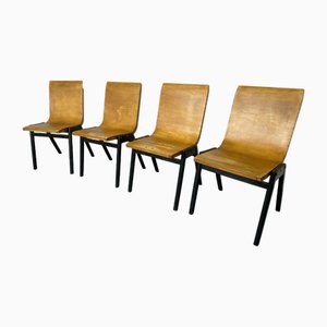 Modernistische Mid-Century Esszimmerstühle aus Schichtholz von Roland Rainer, 1950er, 4er Set