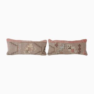 Turkish Bohemian Tan Wool Cushion with Rustic Pattern, Set of 2