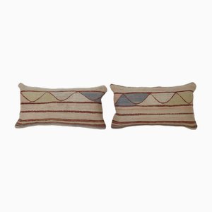 Turkish Striped Kilim Cushion in Wool, Set of 2