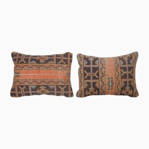 Faded Wool Rug Lumbar Cushion Covers, Set of 2