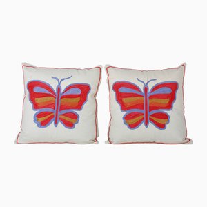 Uzbek Butterfly Wild Life Pictorial Suzani Pillow Covers, Set of 2