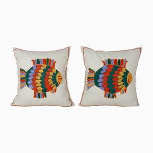 Bohemian Fish Figured Cotton Cushion Covers, Set of 2