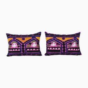 Housses de Coussin Suzani Violettes, 1960s, Set de 2