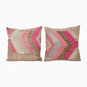 Pink Geometric Kilim Cushion Covers in Boho Anatolian Cushion Cover, Set of 2