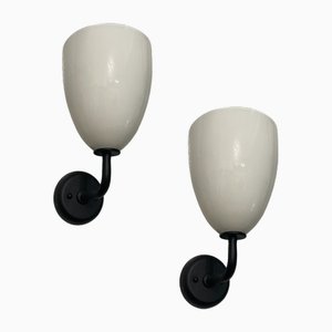 Black and White Opaline Glass Sconces, 1980s, Set of 2