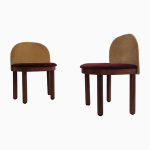 Small Vintage Italian Chairs in Velvet and Wood, Set of 2