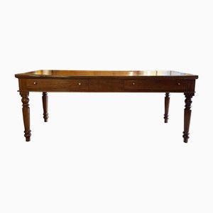 Mesa de comedor rectangular de nogal con cajones, década de 1800