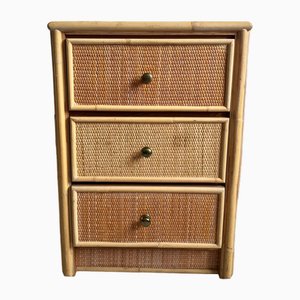 Mid-Century Rattan 3 Drawer Bedside Table, 1970s