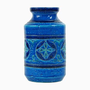 Jarrón Rimini de cerámica azul de Aldo Londi para Bitossi, Italia, años 60