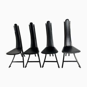 Vintage Stühle aus Stahl & Leder von Recanatini, 1980er, 4er Set