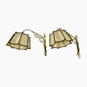 Vintage Wall Sconces with Leather Shade Bedside Lighting, Germany, 1950s, Set of 2