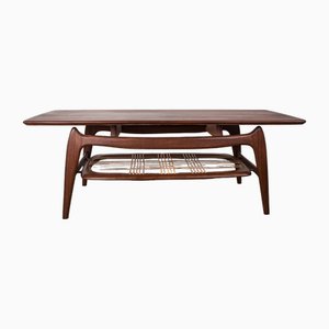 Grande Table Basse en Teck et Rotin par Louis Van Teeffelen pour Wébé, 1960s