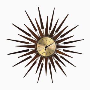 Orologio Starburst vintage in teak e ottone di Seth Thomas, 1960