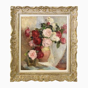Michel Dubost, Bodegón con rosas, óleo sobre lienzo, siglo XX