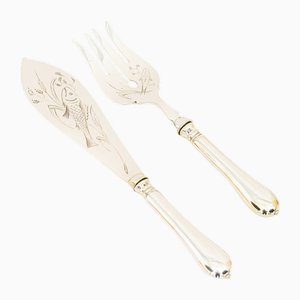 Art Deco Silvered Fish Knife and Fork Serving Set, Vienna, 1920s, Set of 2