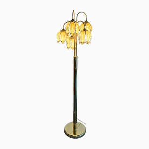 Lampada da terra Hollywood Regency Lotus in vetro di Murano di Carlo Nason per Mezzaga, Italia, anni '60