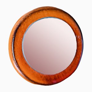 Specchio da tavolo in ceramica arancione, Francia, 1950