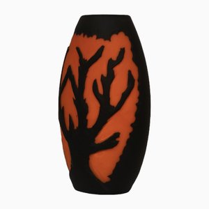 Mid-Century Italian Oval Black and Orange Color Vase, 1980s