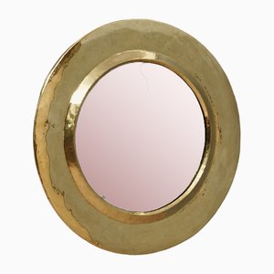 Mid-Century Italian Round Brass Wall Mirror, 1970s