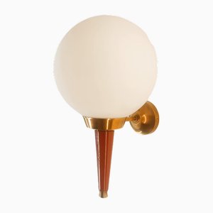 Lampada da parete vintage in oro rosso con sfera bianca di Stilnovo