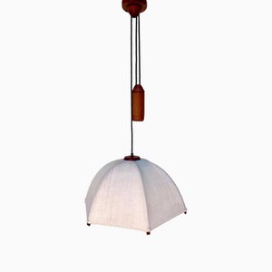 Postmodern Height-Adjustable Umbrella Hanging Lamp in Teak from Domus, 1980s